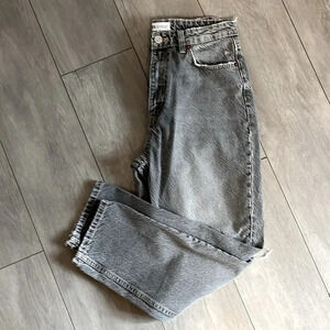 High-Rise Mom Fit Grey Distressed Denim Jeans, Size 10